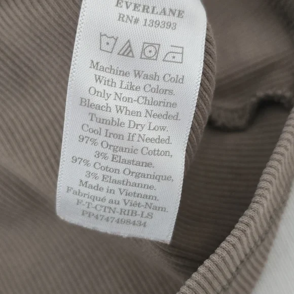 Everlane Luxe Rib Long Sleeve Top Organic Cotton Rib Knit Taupe Minimalist XL - Picture 6 of 11